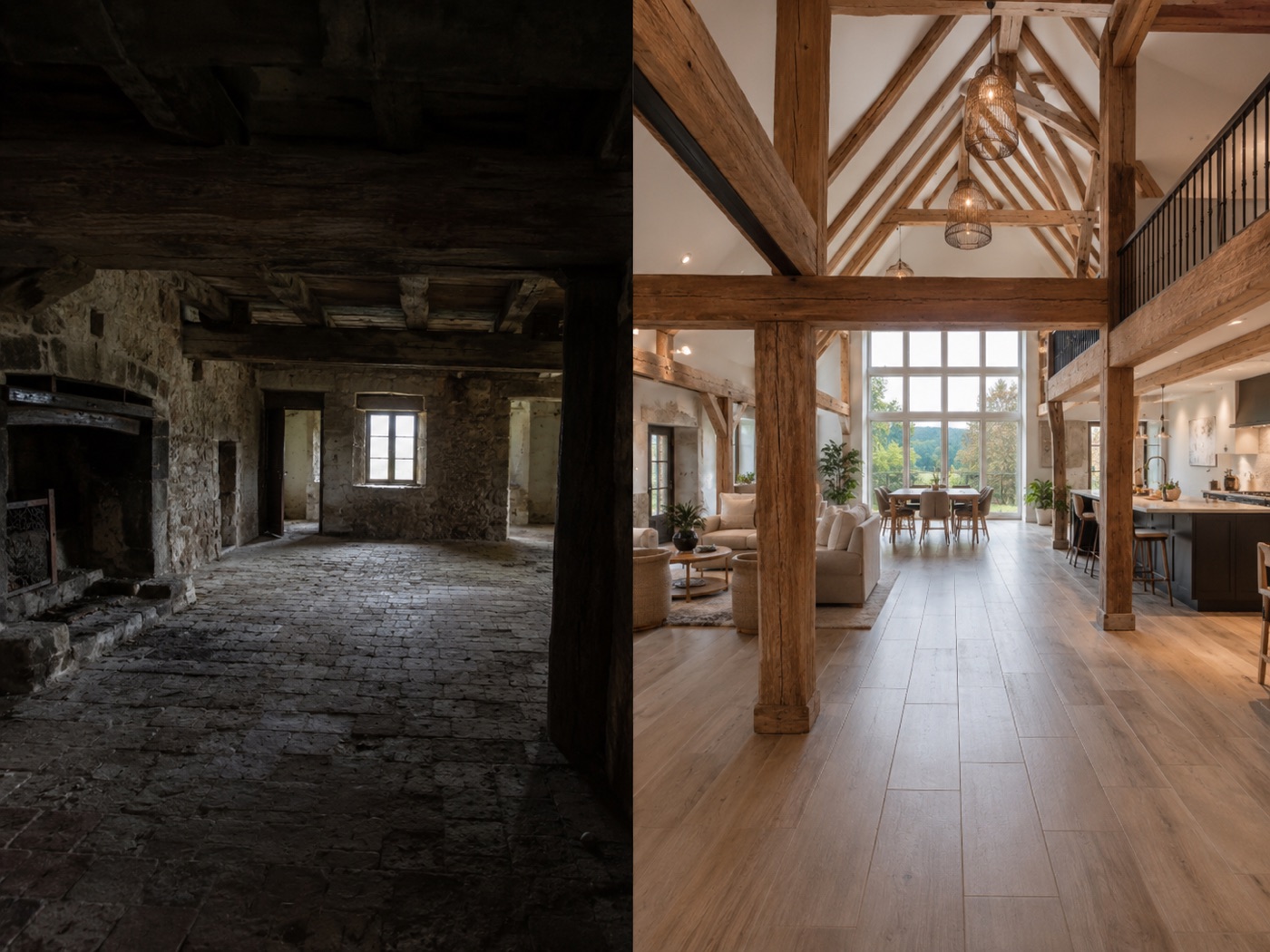 Longère transformée en loft familial